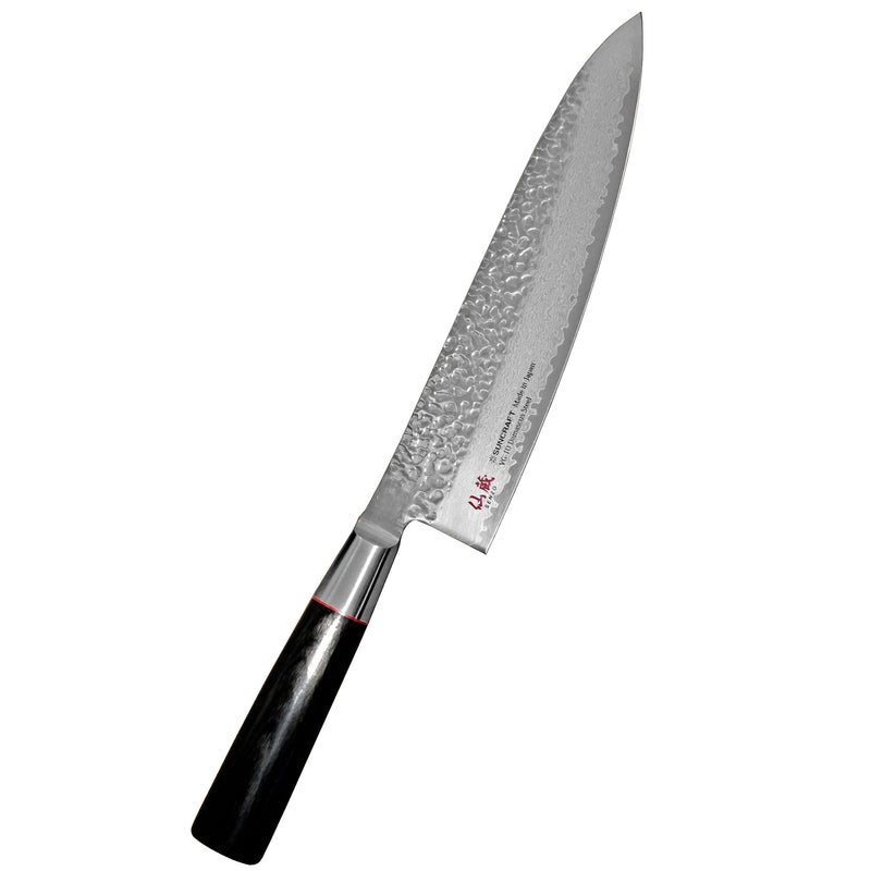 Suncraft Senzo kokkiveitsi, 20 cm Damascus-terä, japanilainen VG10-ydinterä ja pakkapuukahva. Tyylikäs ja kestävä keittiöveitsi.